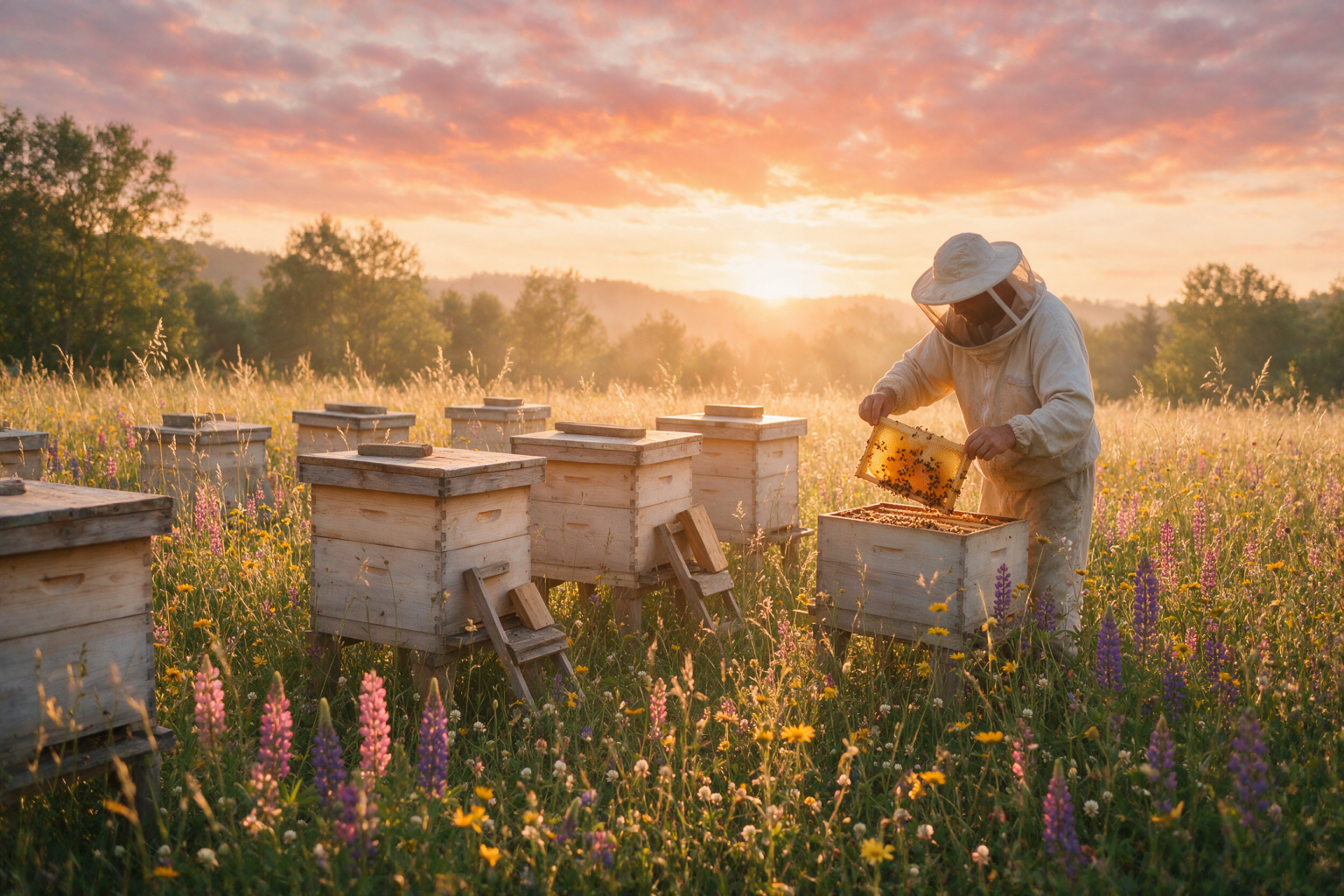Our family apiary at golden hour